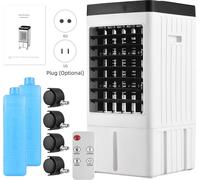Refroidisseur d'air à évaporation avec mouvement pivotant de 100°, télécommande, 2 glacières, 3 niveaux de vent, fonctionnement silencieux, humidificateur