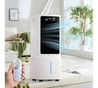 Refroidisseur d'air de 12 L pour la maison, refroidisseur par évaporation portable silencieux, télécommande, minuterie de 7,5 h, 2 boîtes en cristal de glace, blanc