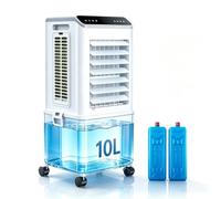 Refroidisseur D'air Évaporatif, Climatiseur Portatif à Brumisation, 3 Vitesses, Réservoir D’eau de 10L, Minuterie 12 H, Rotation Horizontale 120°, 2 Blocs Réfrigérants, Télécommande