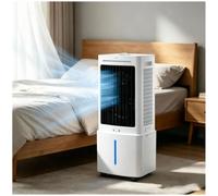 Refroidisseur d'air évaporatif Portable, réservoir de 25 L, 3 Vitesses, télécommande, portée de 10 m, minuterie 12 h et Blocs réfrigérants Inclus, Ventilateur Mobile idéal pour la Maison, Le