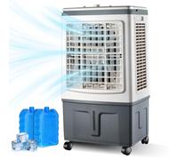 Refroidisseur d'air par évaporation 30L, Refroidisseur Mobile Commercial à Commande mécanique, 3 Modes, 2 Packs de Refroidissement pour Atelier