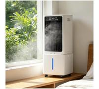 Refroidisseur d'air par évaporation, refroidisseur portable sans fenêtre for terrasse extérieure, réservoir de 12 L, 2 blocs de glace, 3 vitesses de ventilateur, minuterie, aucun tuyau requis