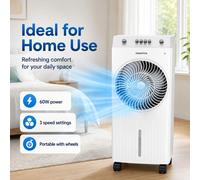Refroidisseur d'air portable - Refroidisseur par évaporation - 60 W - 3 vitesses de ventilation - Refroidissement par eau - 220 V AC - Blanc