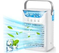 Refroidisseur d'air USB - Mini ventilateur de table - Refroidisseur d'air avec réservoir d'eau - Humidificateur d'air - Petit climatiseur portable et silencieux pour chambre à coucher - Blanc