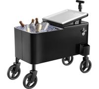Refroidisseur de boissons sur roues - Chariot réfrigérant - Volume 75,7 L - Pour 50 bouteilles/110 canettes - Poignée télescopique - Décapsuleur & Collecteur de capsules - Panier latéral - Noir
