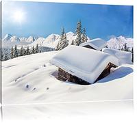 Refuges de montagne dans les Alpes enneigées Format: toile 100x70auf, XXL énormes Photos complètement encadrés par la civière, l'impression de l'image Art mural avec cadre, moins cher que peintures à l'huile et de l'image, aucune affiche ou poster