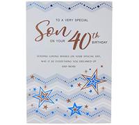 Regal Publishing Carte d'anniversaire moderne pour 40e fils - 22,9 x 15,2 cm, gris/bleu/noir