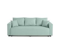 Bestmobilier Canapé convertible Regala 3 places avec coffre en tissu Bleu ciel