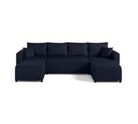 Best mobilier Canapé panoramique Regala 7 places convertible avec coffre en tissu Bleu