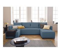 Regala - canapé panoramique - 7 places - convertible avec coffre - en tissu - Bleu Ardoise