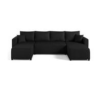 Best mobilier Canapé panoramique Regala 7 places convertible avec coffre en tissu Noir