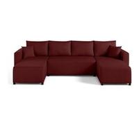 Bestmobilier Canapé panoramique Regala 7 places convertible avec coffre en tissu Rouge