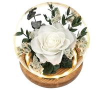 Regalo Flor Fleurs préservées cadeaux pour femme, roses blanches préservées dans un dôme en verre, composition florale de véritables roses, fleurs éternelles pour maman, cadeaux d'anniversaire pour