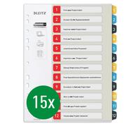 Registre Leitz, format A4, étiqueté par ordinateur, lot de 15, numérotation de 1 à 12, robuste, multicolore
