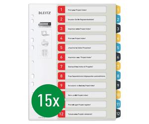 Registre Leitz, format A4, étiqueté par ordinateur, lot de 15, numérotation de 1 à 12, robuste, multicolore