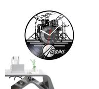 Registre mural d'enregistrement : design classique de disque vinyle noir, mécanisme à quartz silencieux, aspect inspiré du tambour de percussion, horloges décoratives à thème de musique vintage | Mur