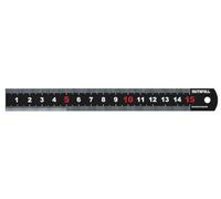 Règle de mesure Faithfull 150 mm (6 pouces) - Règle en acier inoxydable noir mat avec graduations métriques claires et trou de suspension