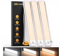 Réglette LED Cuisine Détecteur Mouvement 30 cm (Lot de 3) - 3 Couleurs | Batterie 2200mAh, 2700-6000K, longue durée, USB rechargeable, dimmable, magnétique, mémoire de mode, sans fil, pour escaliers
