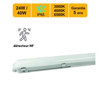 Réglette LED IP65 120cm 24/40W - 3CCT - détecteur mouvement - traversant - garantie 5 ans
