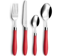 PRADEL ESSENTIEL - Ménagère 16 couverts de table pour 4 personnes - Réglisse - Acier inoxydable 18/0, Finition Standard - Rouge