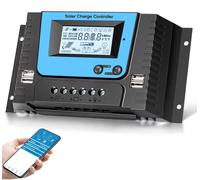 Régulateur de charge solaire 30A PWM avec Bluetooth - 12V/24V/36V/48V - Écran LCD - Capteur de température - 4 ports USB - Pour la charge de batteries de panneaux solaires