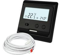 régulateur de température thermostatique 24V AC/DC pour montage encastré, noir, sonde interne et externe, idéal pour le chauffage électrique par le sol dans les caravanes / camping-cars.