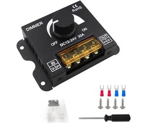 Régulateur d'intensité pour bande LED PWM 12 V 24 V 30 A Bouton rotatif Luminosité réglable pour voiture, camping-car, remorque, barre lumineuse unicolore, boîtier en aluminium