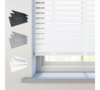 REHAN & CO Store vénitien en faux bois à lattes de 50 mm avec ficelle/ruban adhésif - Rail en aluminium découpable - Sans danger pour les enfants - Ruban blanc - 45 x 150 cm (l x H)