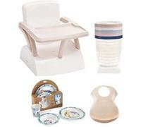 Rehausseur de chaise pour enfant + Boîtes de conservation + Coffret vaisselle micro-ondes + Bavoir semi-rigide Marron glacé G