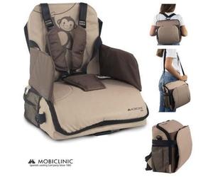 Réhausseur pour enfants Mobiclinic Monkey Portable pliable Siège de table Chaise nomade Bébé Jusqu'à 15kg Harnais réglable Beige