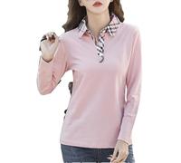 REHJJDFD T-shirt à manches longues et col polo pour femme - Coupe ajustée - Motif rayé - Haut en coton, Pnnrk, S