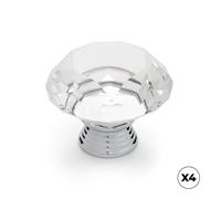 Rei Pomo pour meuble modèle 964 zamak cristal chromé brillant transparent Ø40 mm blister 4 pièces