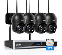 REIGY 8MP Kit Camera Surveillance WiFi Exterieure 360°, 16CH NVR sans Fil | 1TB Disque Dur, 4K, 16CH NVR + 4X Cam(3840*2160p), Système Videosurveillance Audio Bidirectionnel via app Wi-Fi 2,4GHz/5GHz