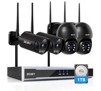 REIGY 8MP Kit Camera Surveillance WiFi Exterieure avec 1TB Disque Dur | 16CH NVR+4x Videocamera(360° PT+Cam Bullet), Audio Bidirectionnel Vision Nocturne, Système Surveillance Sans Fil