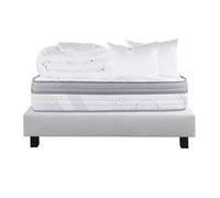 REINALD - Pack Matelas + Sommier Tapissier Gris 140x190 cm + 2 Oreillers + 1 Couette