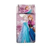 Reine des neiges Parure de lit Simple Disney, Drap Plat, taie d'oreiller, Rose, Disney, 100% Coton, Produit Officiel