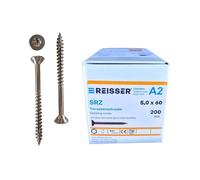 REISSER Vis Inox Terrasse Bois Antique 5x60mm Torx TX25 Acier A2 x200 | Revêtement antique, enduit glissant, tête fraisée, filetage partiel, empreinte Torx TX25, embout inclus