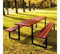 REKORD Atlas Acajou Table de pique-nique massive, table de parc, ensemble de sièges en bois et acier, 170 x 169 x 75 cm, table de jardin robuste avec bancs, pour 6 à 8 personnes, résistante aux intemp