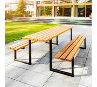 REKORD Atlas Teak Table de pique-nique massive, table de parc, ensemble de sièges en bois et acier, 170 x 169 x 75 cm, table de jardin robuste avec bancs, pour 6 à 8 personnes, résistante aux intempér