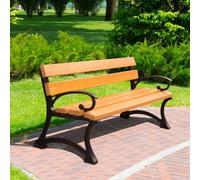 REKORD Gdanska BIS Tek 170 cm Banc de jardin 3-4 places en bois massif de pin et fonte Banc de parc robuste et résistant aux intempéries pour le jardin et la terrasse