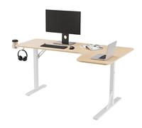 REKT Bureau d’Angle Gaming/Télétravail R-Desk 160 L Version Droite Wood - 160x100 cm, Bois Clair, Pieds métal Blanc, Plateau épais 1,6 cm, Setup Multi-écrans