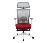 REKT Office-R - Chaise de Bureau Ergonomique - 12 régalges - Fauteuil de Bureau avec Support Lombaire - Appuie tête - Profondeur d'assise - Assise 55Kg/M3 Confort (Blanc/Rouge)