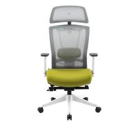 REKT Office-R - Chaise de Bureau Ergonomique - 12 régalges - Fauteuil de Bureau avec Support Lombaire - Appuie tête - Profondeur d'assise - Assise 55Kg/M3 Confort (Blanc/Vert)