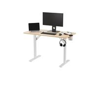 REKT R-Desk 120 Wood - Bureau Gaming et télétravail Compact 120×60 cm - Plateau Bois Clair texturé, Structure métal Blanc, Porte-gobelet et Support Casque, Charge 100 kg