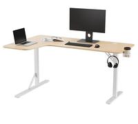 REKT R-Desk 160 L Version Gauche Wood - Bureau d’Angle Bois Clair 160x100 cm - Plateau épais 1,6 cm en L - Pieds métal Blanc - Idéal télétravail, Gaming, Setup Multi-écrans