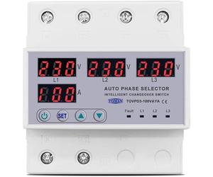 Relais de protection réglable contre les surtensions et les sous-tensions, sélecteur de phase triphasé 3P+N 100 A 63 A