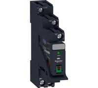 Relais d'interface Schneider Electric 1 W, 10 A, 24 VCA, LED, bouton de test, socle, étrier, varistance intégrée, modèle RXG12B7PV