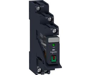Relais d'interface Schneider Electric 1 W, 10 A, 24 VCA, LED, bouton de test, socle, étrier, varistance intégrée, modèle RXG12B7PV