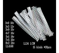 Reland Sun Lot de 20 diodes Zener LL34 SMD 1/2 W 3 V-24 V 15 sortes = 300 pièces 1N4148