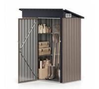 RELAX4LIFE Abri de Jardin en Métal 1,5 m³ avec 2 Étagères Réglables（Taupe） | Acier Galvanisé, Porte Verrouillable, Grille d'Aération, Toit Incliné, Cabane à Outils 150x89x185cm pour Jardin/Terrasse/Cour